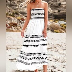 Cupshe‎ Women's Geo Striped Smocked Bodice Tube Maxi Beach Dress Small NWT